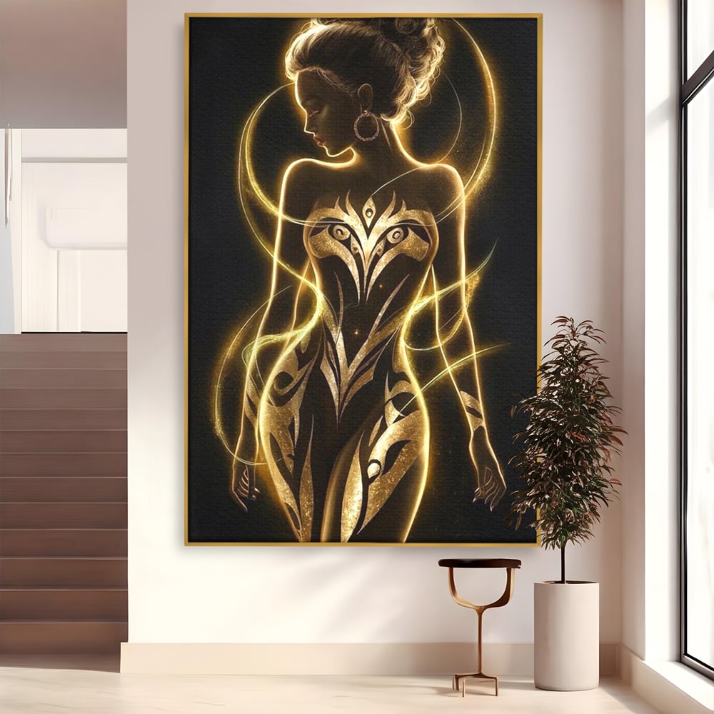 Tablou Canvas Premium, LuxCanva® P1049, Dansul Aurului, Regina, Lumina, Silueta, Divin, Spirit, Aurora, Feminitate, Energie, Solar, Regal, Trup, Sacru, Gratie, Cosmic, Living, Dormitor