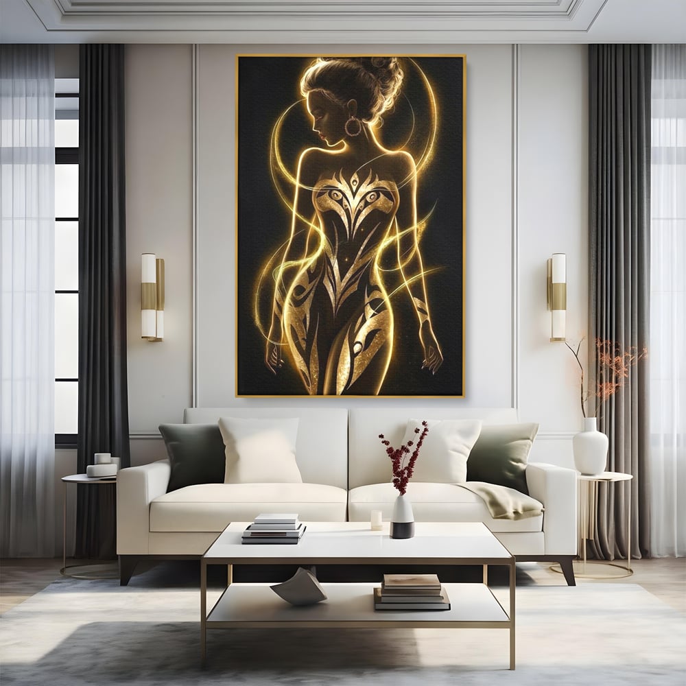 Tablou Canvas Premium, LuxCanva® P1049, Dansul Aurului, Regina, Lumina, Silueta, Divin, Spirit, Aurora, Feminitate, Energie, Solar, Regal, Trup, Sacru, Gratie, Cosmic, Living, Dormitor