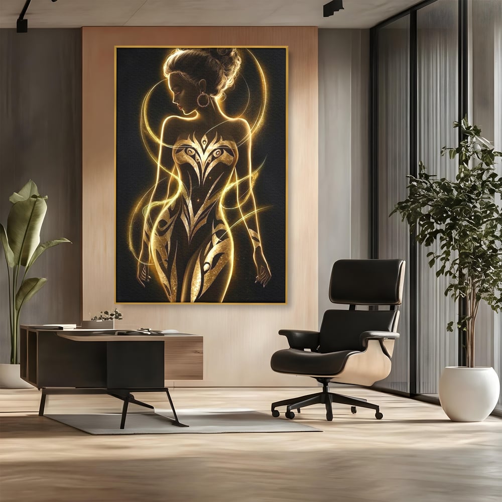 Tablou Canvas Premium, LuxCanva® P1049, Dansul Aurului, Regina, Lumina, Silueta, Divin, Spirit, Aurora, Feminitate, Energie, Solar, Regal, Trup, Sacru, Gratie, Cosmic, Living, Dormitor