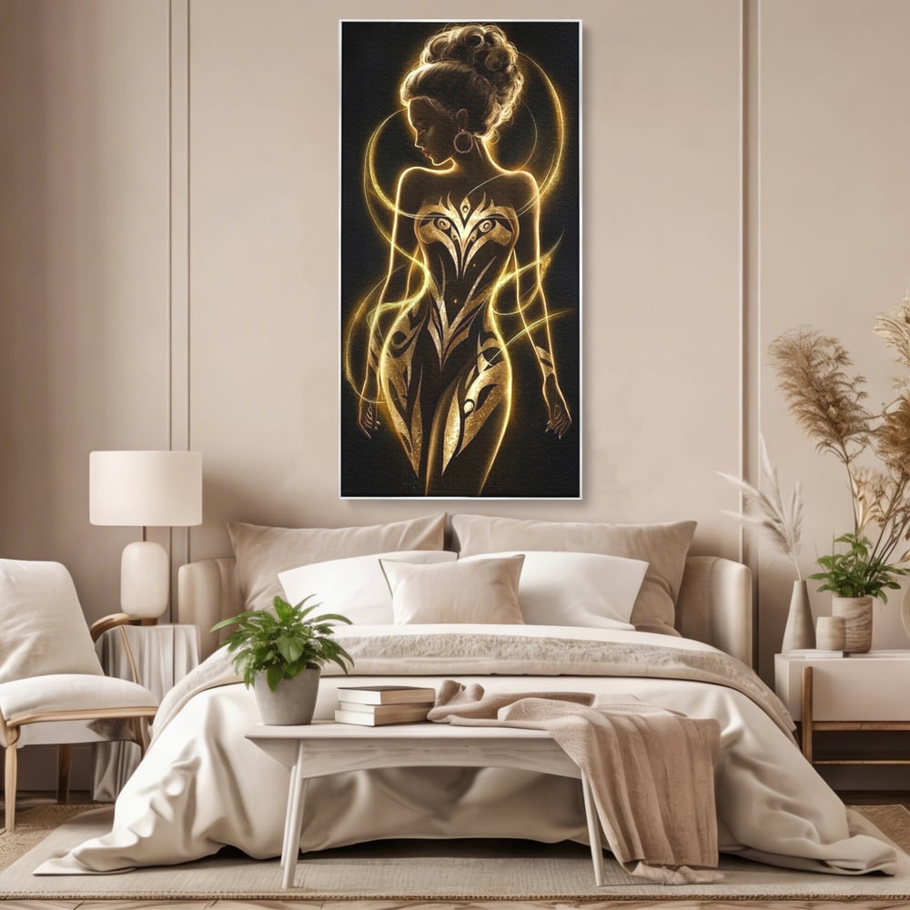 Tablou Canvas Premium, LuxCanva® P1049, Dansul Aurului, Regina, Lumina, Silueta, Divin, Spirit, Aurora, Feminitate, Energie, Solar, Regal, Trup, Sacru, Gratie, Cosmic, Living, Dormitor