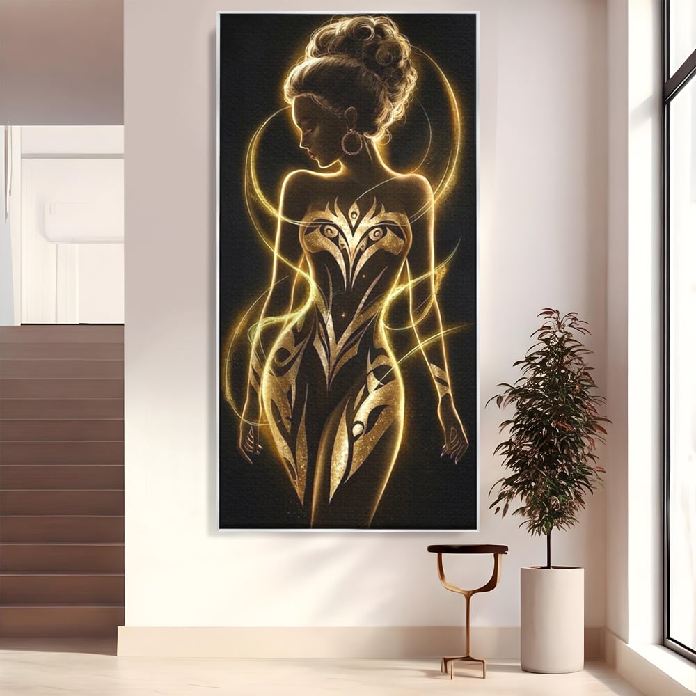 Tablou Canvas Premium, LuxCanva® P1049, Dansul Aurului, Regina, Lumina, Silueta, Divin, Spirit, Aurora, Feminitate, Energie, Solar, Regal, Trup, Sacru, Gratie, Cosmic, Living, Dormitor