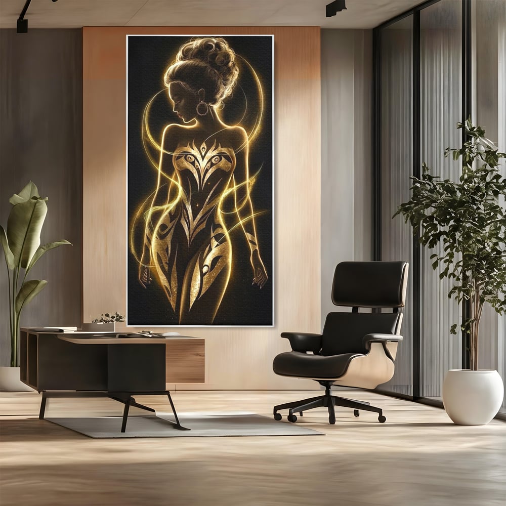 Tablou Canvas Premium, LuxCanva® P1049, Dansul Aurului, Regina, Lumina, Silueta, Divin, Spirit, Aurora, Feminitate, Energie, Solar, Regal, Trup, Sacru, Gratie, Cosmic, Living, Dormitor
