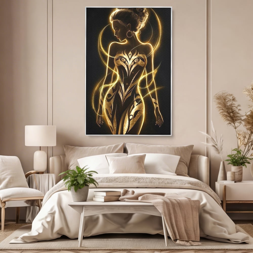 Tablou Canvas Premium, LuxCanva® P1049, Dansul Aurului, Regina, Lumina, Silueta, Divin, Spirit, Aurora, Feminitate, Energie, Solar, Regal, Trup, Sacru, Gratie, Cosmic, Living, Dormitor
