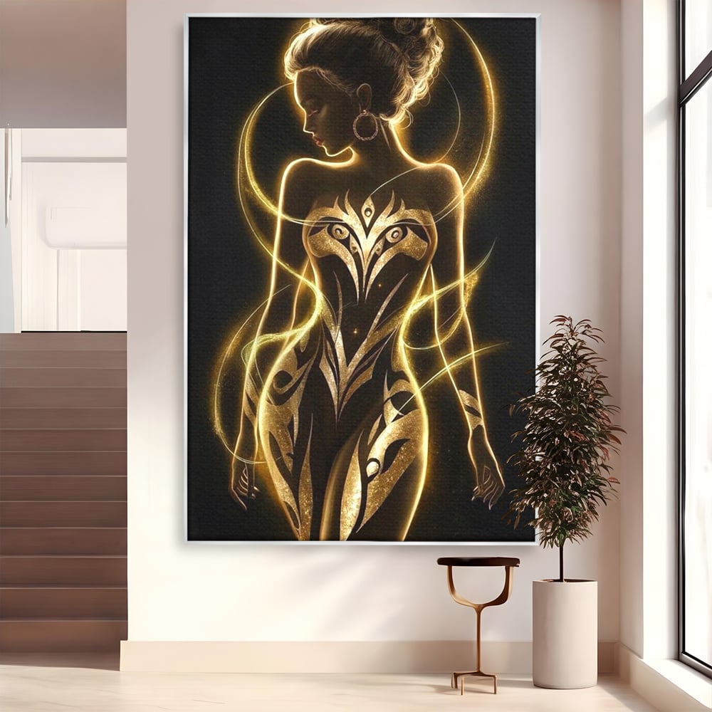Tablou Canvas Premium, LuxCanva® P1049, Dansul Aurului, Regina, Lumina, Silueta, Divin, Spirit, Aurora, Feminitate, Energie, Solar, Regal, Trup, Sacru, Gratie, Cosmic, Living, Dormitor