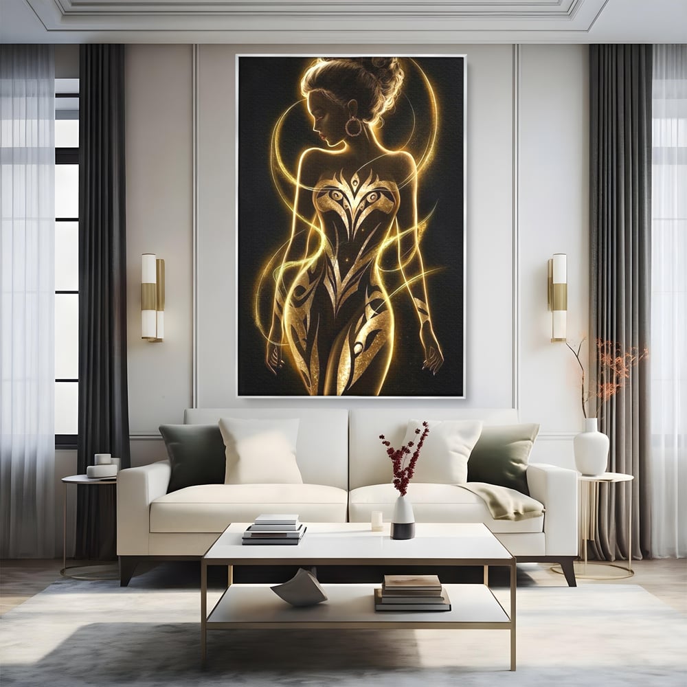 Tablou Canvas Premium, LuxCanva® P1049, Dansul Aurului, Regina, Lumina, Silueta, Divin, Spirit, Aurora, Feminitate, Energie, Solar, Regal, Trup, Sacru, Gratie, Cosmic, Living, Dormitor