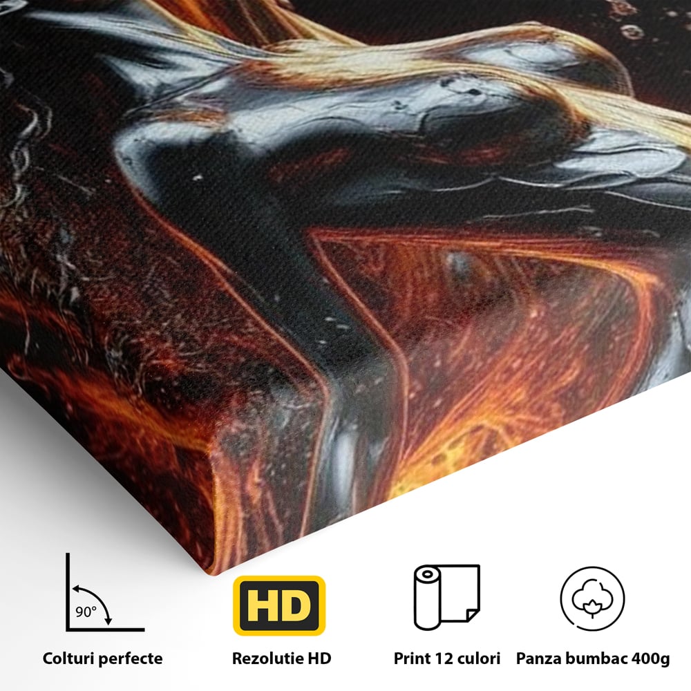 Tablou Canvas Premium, LuxCanva® P1050, Spirit Animalic, Foc, Armasar, Renastere, Jar, Metal, Elemental, Vulcanic, Infern, Apa, Contrast, Mistic, Intensitate, Dorinta, Living, Dormitor
