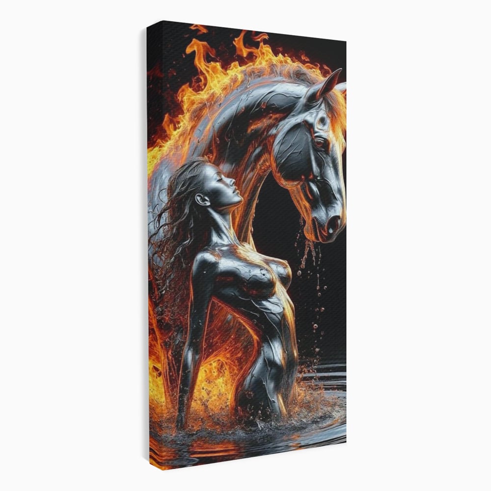 Tablou Canvas Premium, LuxCanva® P1050, Spirit Animalic, Foc, Armasar, Renastere, Jar, Metal, Elemental, Vulcanic, Infern, Apa, Contrast, Mistic, Intensitate, Dorinta, Living, Dormitor