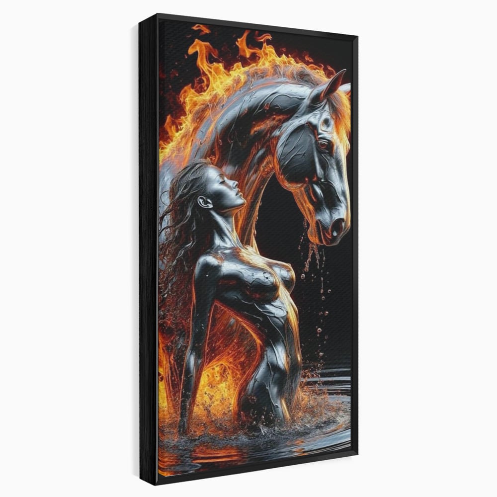 Tablou Canvas Premium, LuxCanva® P1050, Spirit Animalic, Foc, Armasar, Renastere, Jar, Metal, Elemental, Vulcanic, Infern, Apa, Contrast, Mistic, Intensitate, Dorinta, Living, Dormitor