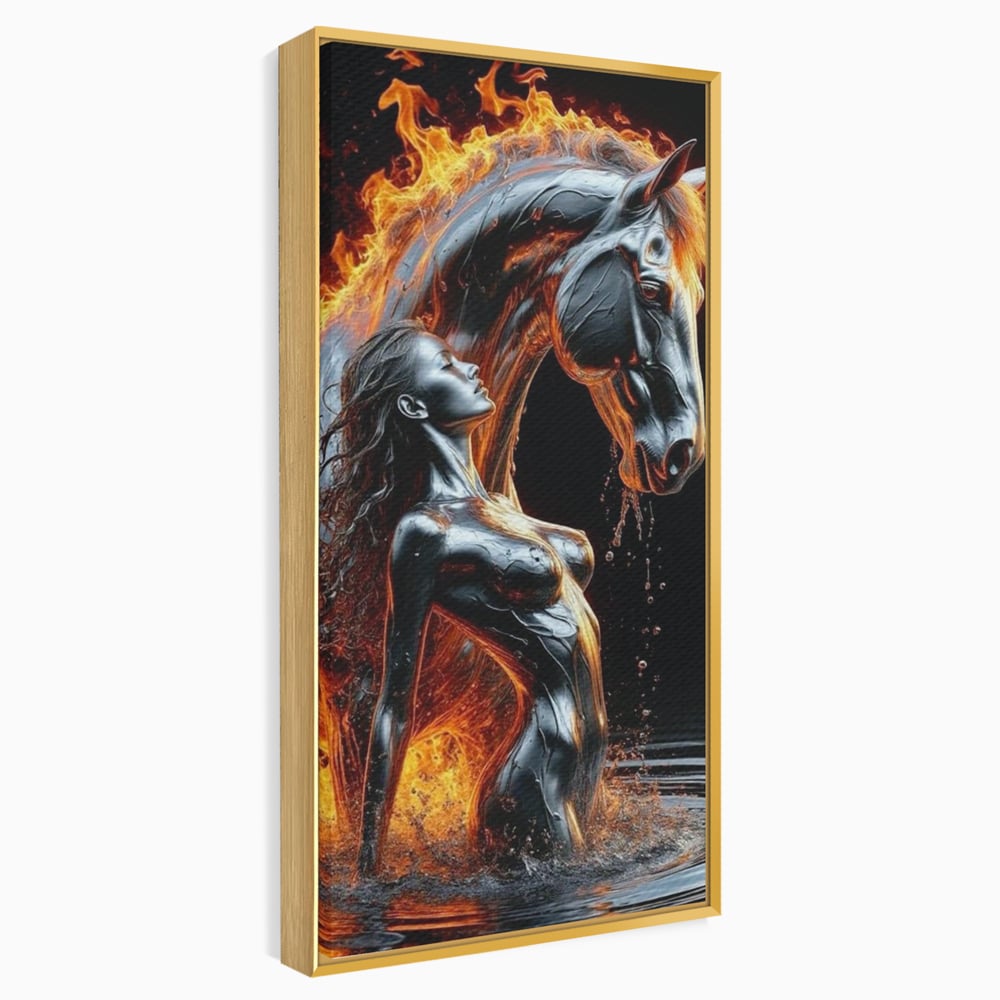 Tablou Canvas Premium, LuxCanva® P1050, Spirit Animalic, Foc, Armasar, Renastere, Jar, Metal, Elemental, Vulcanic, Infern, Apa, Contrast, Mistic, Intensitate, Dorinta, Living, Dormitor
