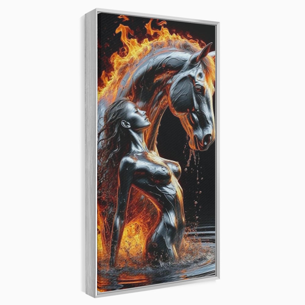 Tablou Canvas Premium, LuxCanva® P1050, Spirit Animalic, Foc, Armasar, Renastere, Jar, Metal, Elemental, Vulcanic, Infern, Apa, Contrast, Mistic, Intensitate, Dorinta, Living, Dormitor