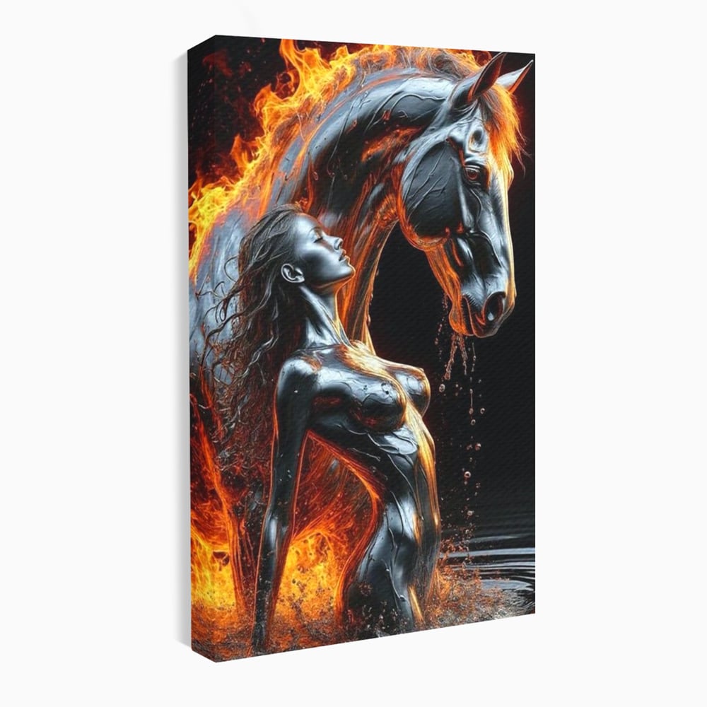 Tablou Canvas Premium, LuxCanva® P1050, Spirit Animalic, Foc, Armasar, Renastere, Jar, Metal, Elemental, Vulcanic, Infern, Apa, Contrast, Mistic, Intensitate, Dorinta, Living, Dormitor