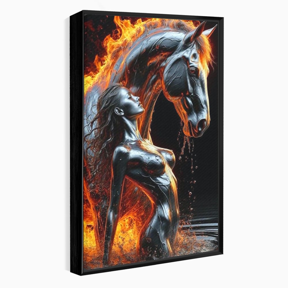 Tablou Canvas Premium, LuxCanva® P1050, Spirit Animalic, Foc, Armasar, Renastere, Jar, Metal, Elemental, Vulcanic, Infern, Apa, Contrast, Mistic, Intensitate, Dorinta, Living, Dormitor
