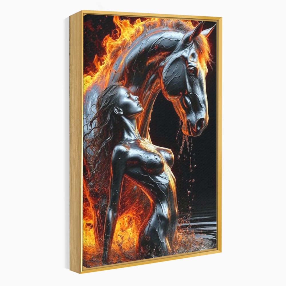Tablou Canvas Premium, LuxCanva® P1050, Spirit Animalic, Foc, Armasar, Renastere, Jar, Metal, Elemental, Vulcanic, Infern, Apa, Contrast, Mistic, Intensitate, Dorinta, Living, Dormitor