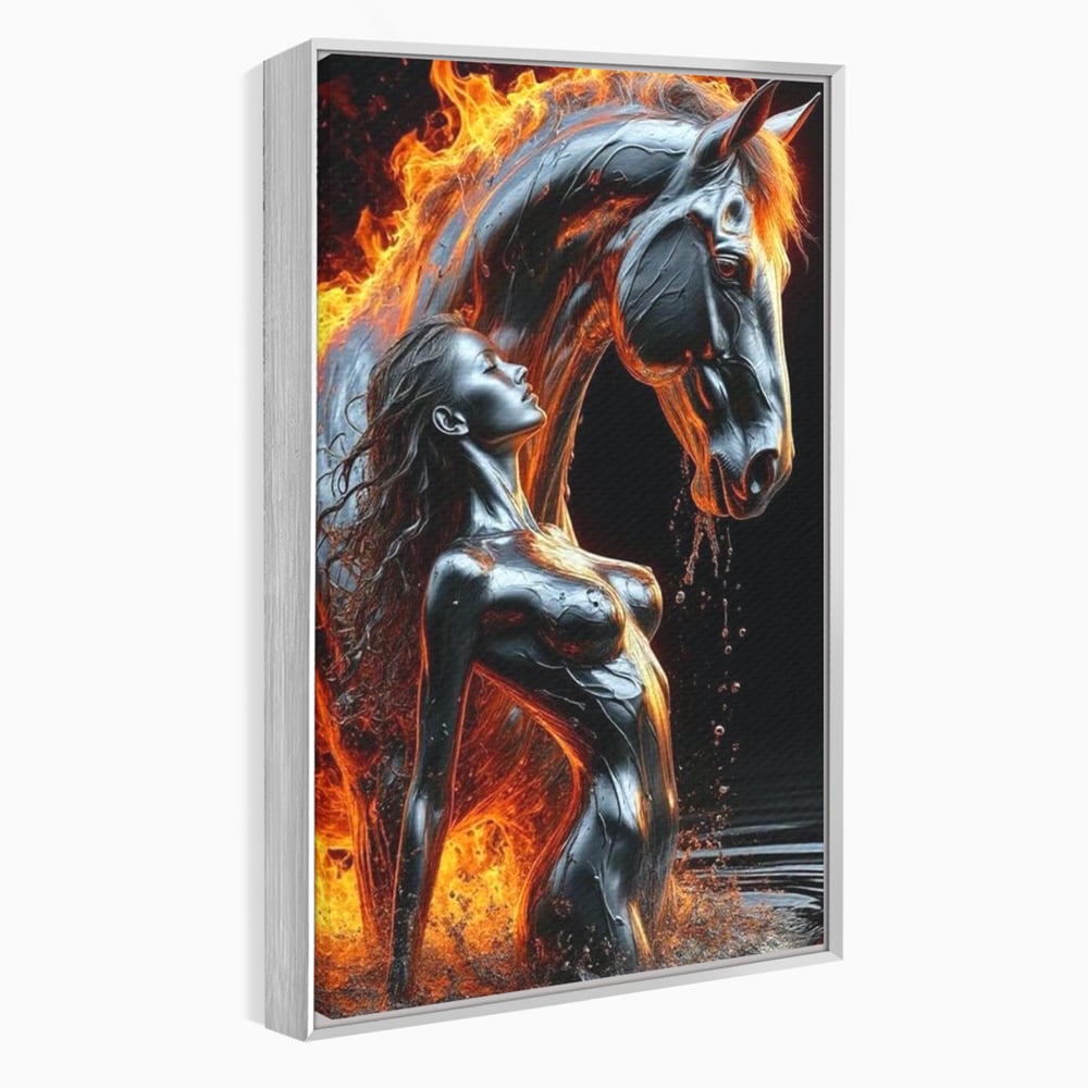 Tablou Canvas Premium, LuxCanva® P1050, Spirit Animalic, Foc, Armasar, Renastere, Jar, Metal, Elemental, Vulcanic, Infern, Apa, Contrast, Mistic, Intensitate, Dorinta, Living, Dormitor