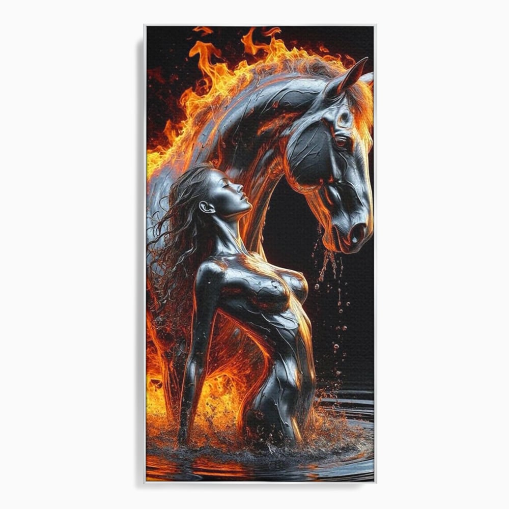 Tablou Canvas Premium, LuxCanva® P1050, Spirit Animalic, Foc, Armasar, Renastere, Jar, Metal, Elemental, Vulcanic, Infern, Apa, Contrast, Mistic, Intensitate, Dorinta, Living, Dormitor