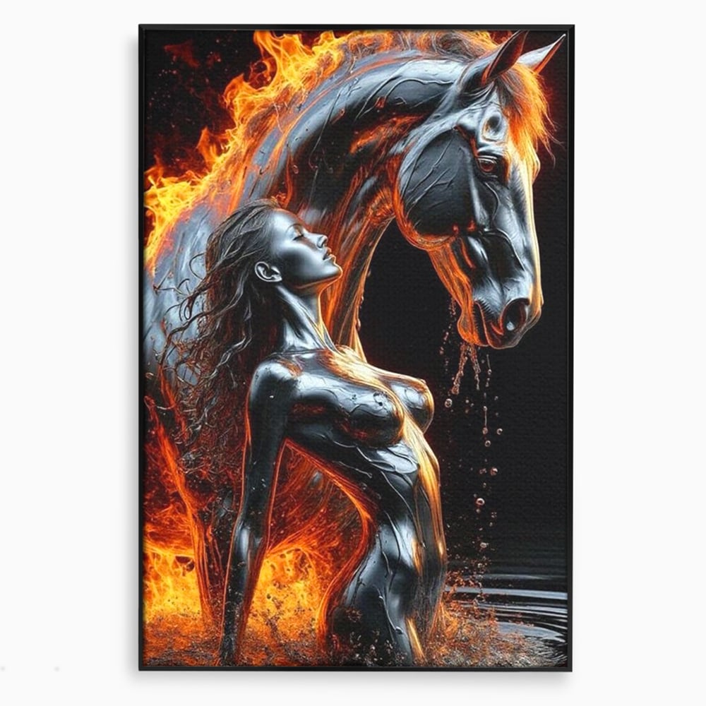 Tablou Canvas Premium, LuxCanva® P1050, Spirit Animalic, Foc, Armasar, Renastere, Jar, Metal, Elemental, Vulcanic, Infern, Apa, Contrast, Mistic, Intensitate, Dorinta, Living, Dormitor
