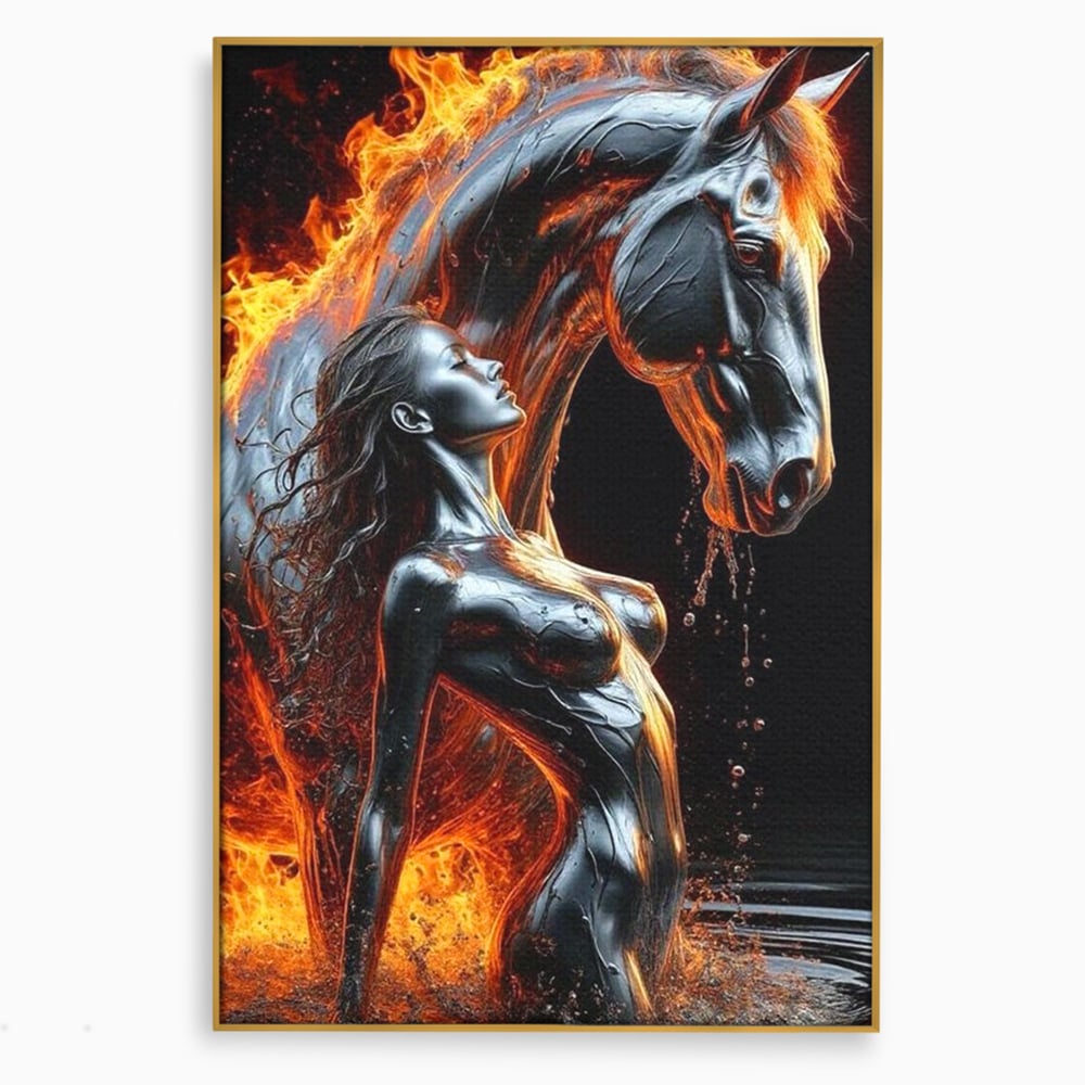 Tablou Canvas Premium, LuxCanva® P1050, Spirit Animalic, Foc, Armasar, Renastere, Jar, Metal, Elemental, Vulcanic, Infern, Apa, Contrast, Mistic, Intensitate, Dorinta, Living, Dormitor