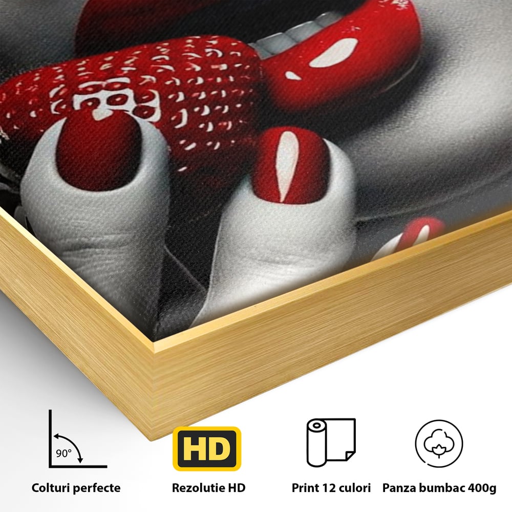 Leinwand Premium Leinwand Wandbilder, LuxCanva® P1051, Geschmack der Sünde, Versuchung, Rot, Erdbeere, Geschmack, Verboten, Süß, Spitze, Kuss, Weiß, Schwarz, Verlockend, Dramatisch, Mysterium, Wohnen, Schlafzimmer