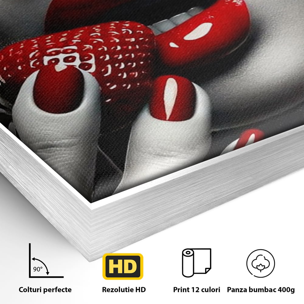 Leinwand Premium Leinwand Wandbilder, LuxCanva® P1051, Geschmack der Sünde, Versuchung, Rot, Erdbeere, Geschmack, Verboten, Süß, Spitze, Kuss, Weiß, Schwarz, Verlockend, Dramatisch, Mysterium, Wohnen, Schlafzimmer