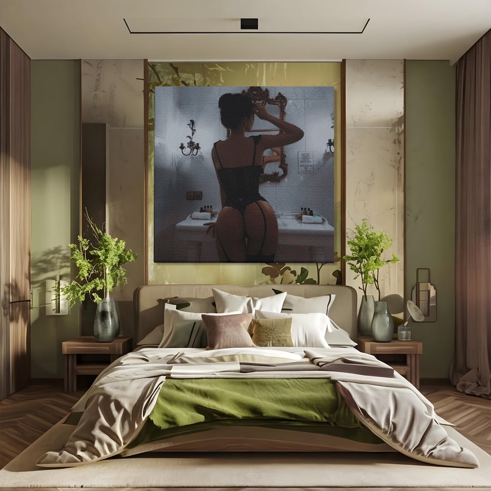 Tablou Canvas Premium, LuxCanva® P1053, Moment de Intimitate,  Silueta, Oglinda, Atmosfera, Intim, Eleganta, Umbre, Lenjerie, Boudoir, Reflectie, Estetica, Vintage, Living, Dormitor