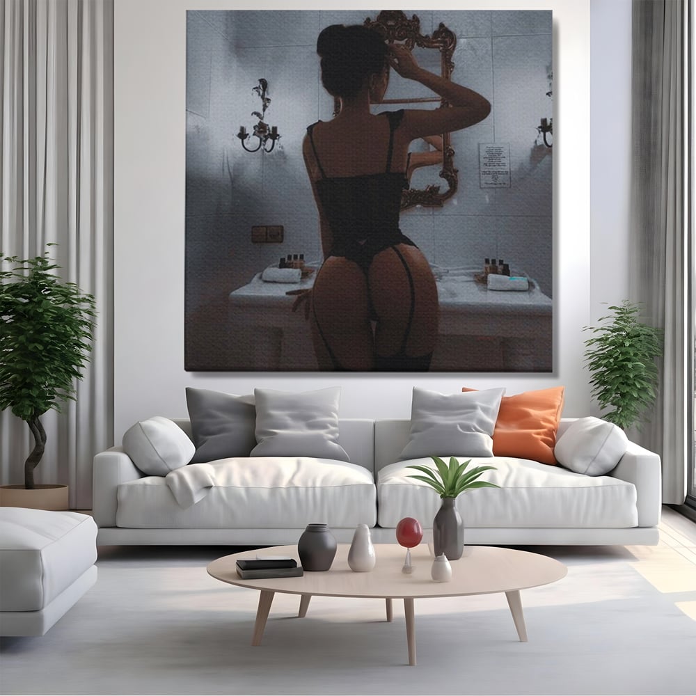 Tablou Canvas Premium, LuxCanva® P1053, Moment de Intimitate,  Silueta, Oglinda, Atmosfera, Intim, Eleganta, Umbre, Lenjerie, Boudoir, Reflectie, Estetica, Vintage, Living, Dormitor