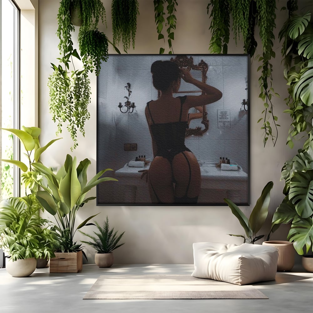 Tablou Canvas Premium, LuxCanva® P1053, Moment de Intimitate,  Silueta, Oglinda, Atmosfera, Intim, Eleganta, Umbre, Lenjerie, Boudoir, Reflectie, Estetica, Vintage, Living, Dormitor