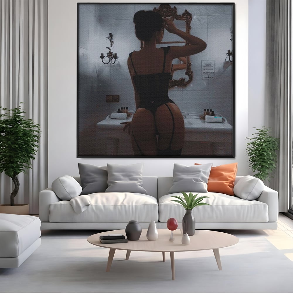 Tablou Canvas Premium, LuxCanva® P1053, Moment de Intimitate,  Silueta, Oglinda, Atmosfera, Intim, Eleganta, Umbre, Lenjerie, Boudoir, Reflectie, Estetica, Vintage, Living, Dormitor
