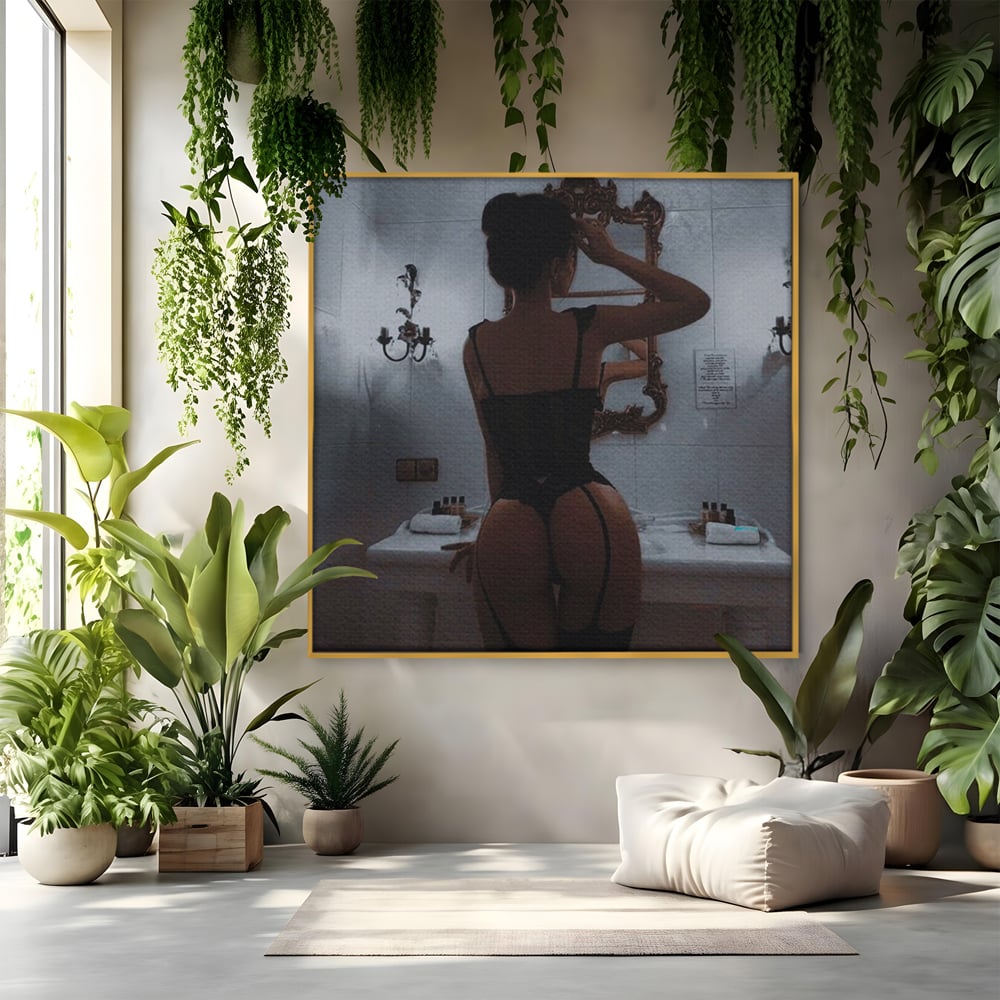 Tablou Canvas Premium, LuxCanva® P1053, Moment de Intimitate,  Silueta, Oglinda, Atmosfera, Intim, Eleganta, Umbre, Lenjerie, Boudoir, Reflectie, Estetica, Vintage, Living, Dormitor