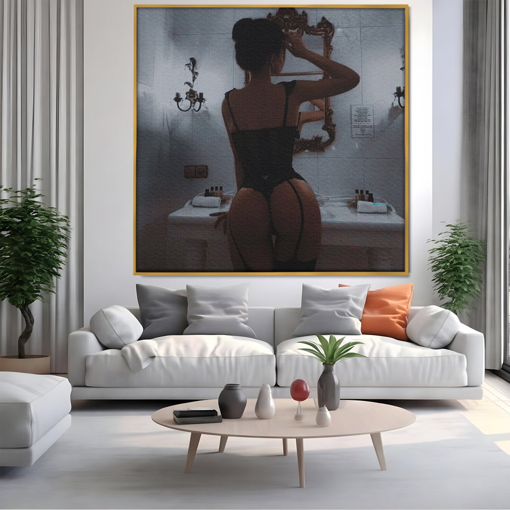 Tablou Canvas Premium, LuxCanva® P1053, Moment de Intimitate,  Silueta, Oglinda, Atmosfera, Intim, Eleganta, Umbre, Lenjerie, Boudoir, Reflectie, Estetica, Vintage, Living, Dormitor