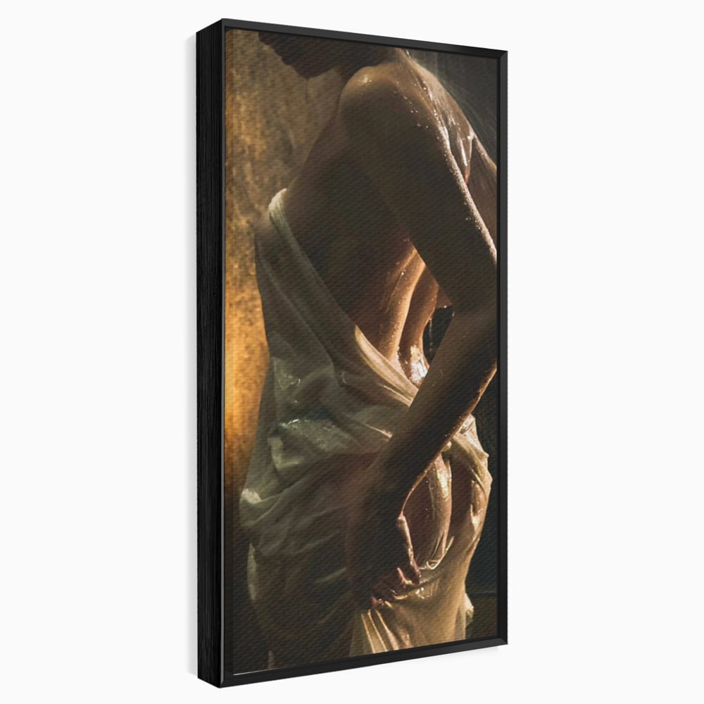 Leinwand Premium Canvas Wandkunst, LuxCanva® P1054, Wasser gewickelt, Licht, warm, Wasser, Textur, Schatten, nass, Ton, golden, sinnlich, sexy, flüssig, Spritzer, Schatten, Bewegung, Wohnen, Schlafzimmer