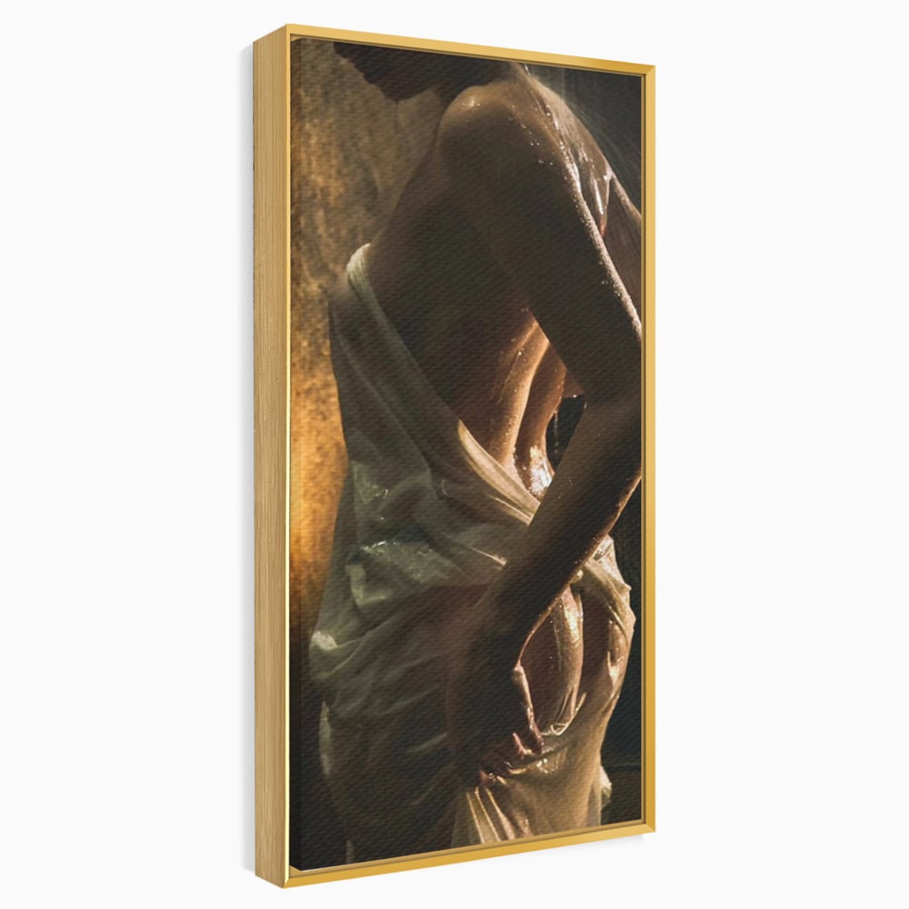 Leinwand Premium Canvas Wandkunst, LuxCanva® P1054, Wasser gewickelt, Licht, warm, Wasser, Textur, Schatten, nass, Ton, golden, sinnlich, sexy, flüssig, Spritzer, Schatten, Bewegung, Wohnen, Schlafzimmer