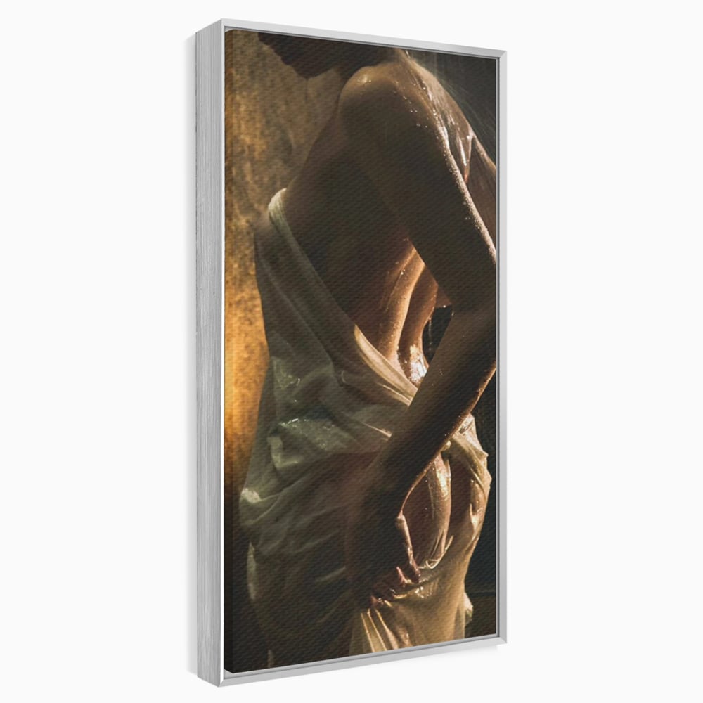 Leinwand Premium Canvas Wandkunst, LuxCanva® P1054, Wasser gewickelt, Licht, warm, Wasser, Textur, Schatten, nass, Ton, golden, sinnlich, sexy, flüssig, Spritzer, Schatten, Bewegung, Wohnen, Schlafzimmer