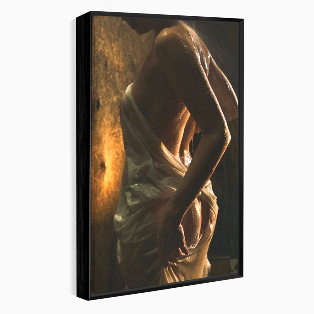 Leinwand Premium Canvas Wandkunst, LuxCanva® P1054, Wasser gewickelt, Licht, warm, Wasser, Textur, Schatten, nass, Ton, golden, sinnlich, sexy, flüssig, Spritzer, Schatten, Bewegung, Wohnen, Schlafzimmer