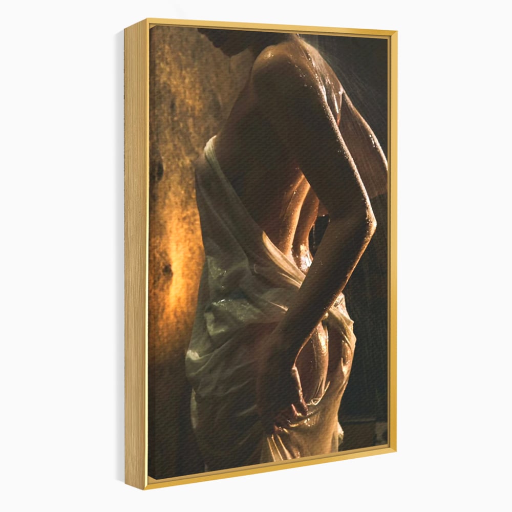 Leinwand Premium Canvas Wandkunst, LuxCanva® P1054, Wasser gewickelt, Licht, warm, Wasser, Textur, Schatten, nass, Ton, golden, sinnlich, sexy, flüssig, Spritzer, Schatten, Bewegung, Wohnen, Schlafzimmer