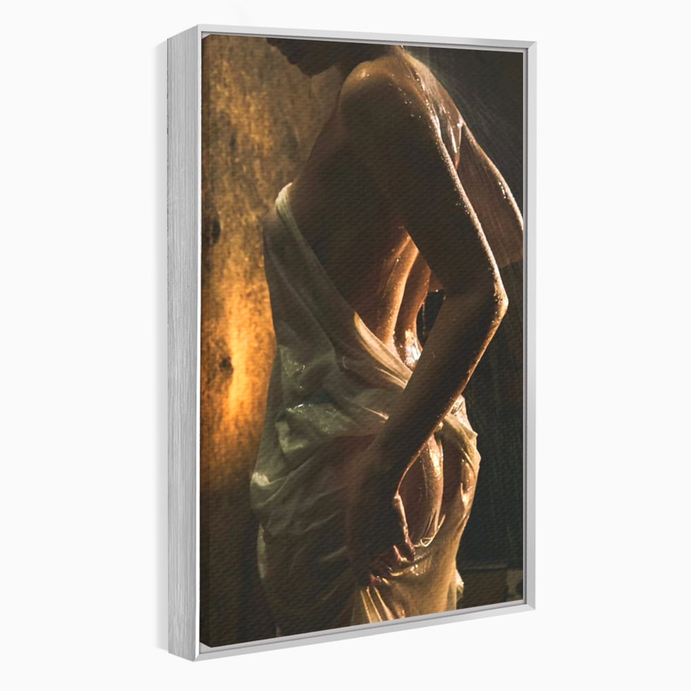 Leinwand Premium Canvas Wandkunst, LuxCanva® P1054, Wasser gewickelt, Licht, warm, Wasser, Textur, Schatten, nass, Ton, golden, sinnlich, sexy, flüssig, Spritzer, Schatten, Bewegung, Wohnen, Schlafzimmer