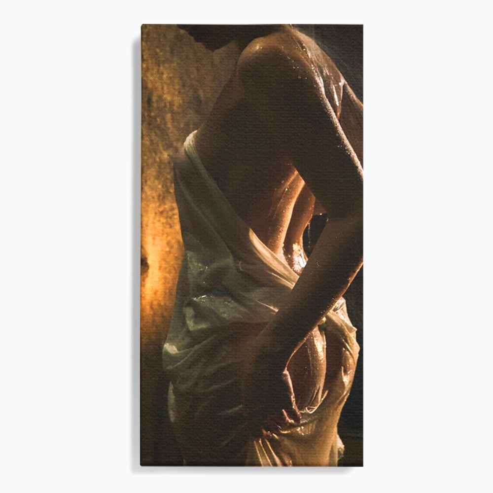 Leinwand Premium Canvas Wandkunst, LuxCanva® P1054, Wasser gewickelt, Licht, warm, Wasser, Textur, Schatten, nass, Ton, golden, sinnlich, sexy, flüssig, Spritzer, Schatten, Bewegung, Wohnen, Schlafzimmer