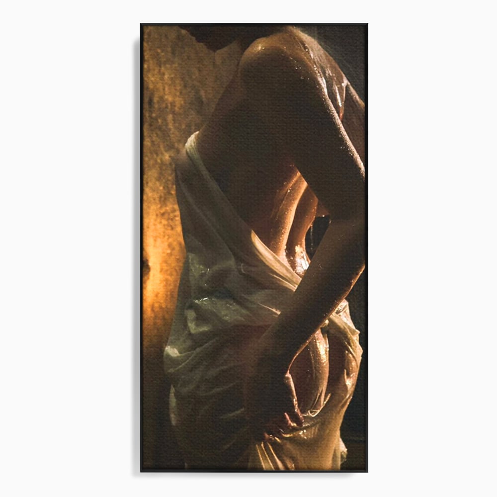 Leinwand Premium Canvas Wandkunst, LuxCanva® P1054, Wasser gewickelt, Licht, warm, Wasser, Textur, Schatten, nass, Ton, golden, sinnlich, sexy, flüssig, Spritzer, Schatten, Bewegung, Wohnen, Schlafzimmer