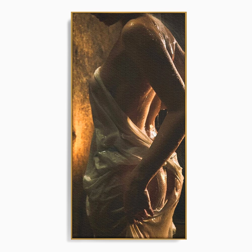 Leinwand Premium Canvas Wandkunst, LuxCanva® P1054, Wasser gewickelt, Licht, warm, Wasser, Textur, Schatten, nass, Ton, golden, sinnlich, sexy, flüssig, Spritzer, Schatten, Bewegung, Wohnen, Schlafzimmer