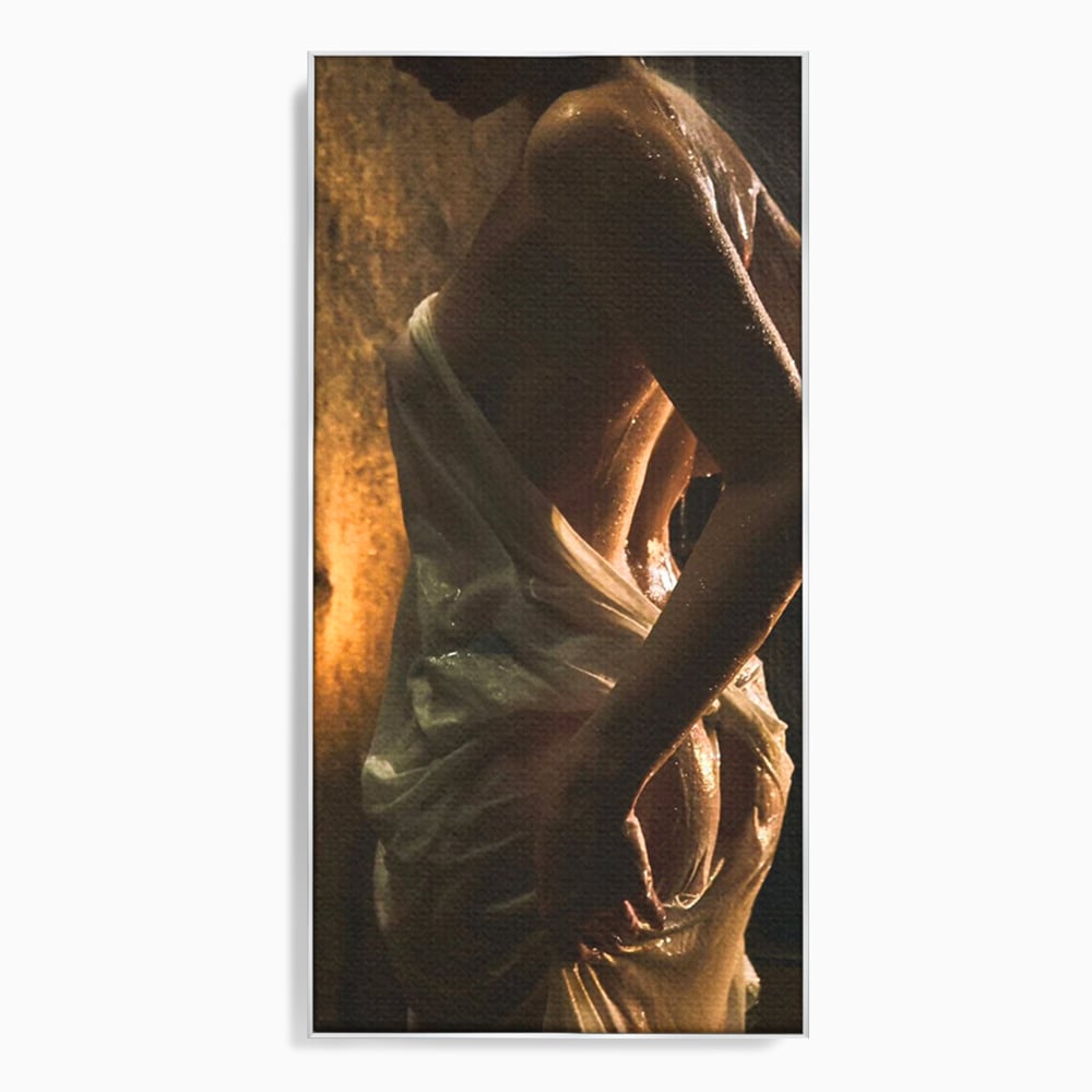 Leinwand Premium Canvas Wandkunst, LuxCanva® P1054, Wasser gewickelt, Licht, warm, Wasser, Textur, Schatten, nass, Ton, golden, sinnlich, sexy, flüssig, Spritzer, Schatten, Bewegung, Wohnen, Schlafzimmer