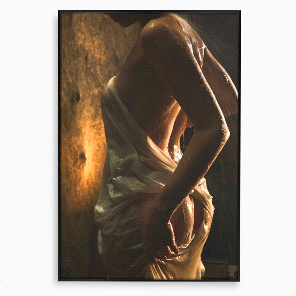 Leinwand Premium Canvas Wandkunst, LuxCanva® P1054, Wasser gewickelt, Licht, warm, Wasser, Textur, Schatten, nass, Ton, golden, sinnlich, sexy, flüssig, Spritzer, Schatten, Bewegung, Wohnen, Schlafzimmer
