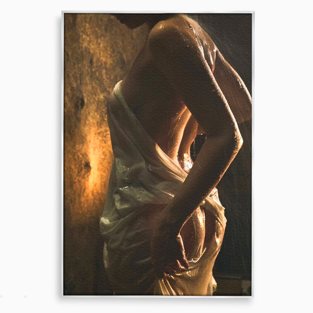 Leinwand Premium Canvas Wandkunst, LuxCanva® P1054, Wasser gewickelt, Licht, warm, Wasser, Textur, Schatten, nass, Ton, golden, sinnlich, sexy, flüssig, Spritzer, Schatten, Bewegung, Wohnen, Schlafzimmer