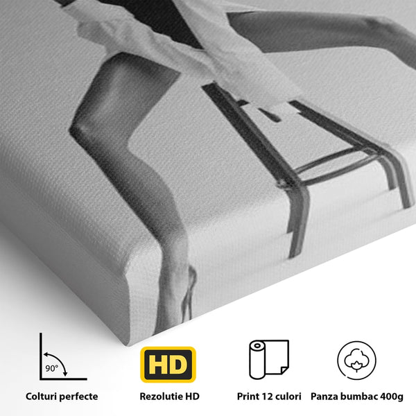 Leinwand Wandbilder Leinwand Premium, LuxCanva® P1059, Verbotene Einladung, Feminin, Hut, Sinnlich, Provokativ, Sexy, Absätze, Heels, Weiß, Schwarz, Shirt, Schlafzimmer, Wohnzimmer