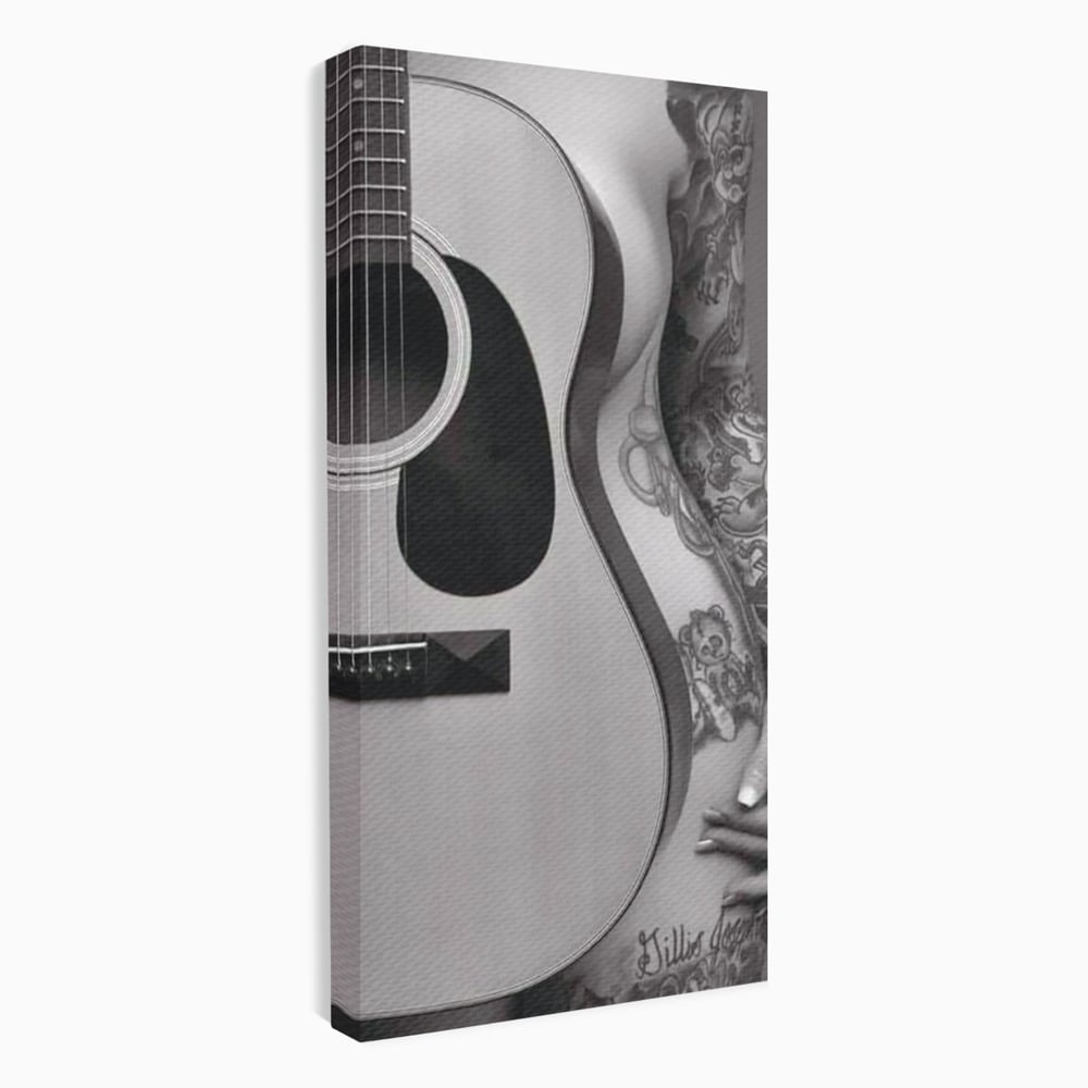 Leinwand Premium Canvas Wandkunst, LuxCanva® P1060, Instrument der Sünde, Gitarre, Silhouette, Körper, Sexy, Frau, Tattoos, Verführerisch, Schlafzimmer, Wohnzimmer