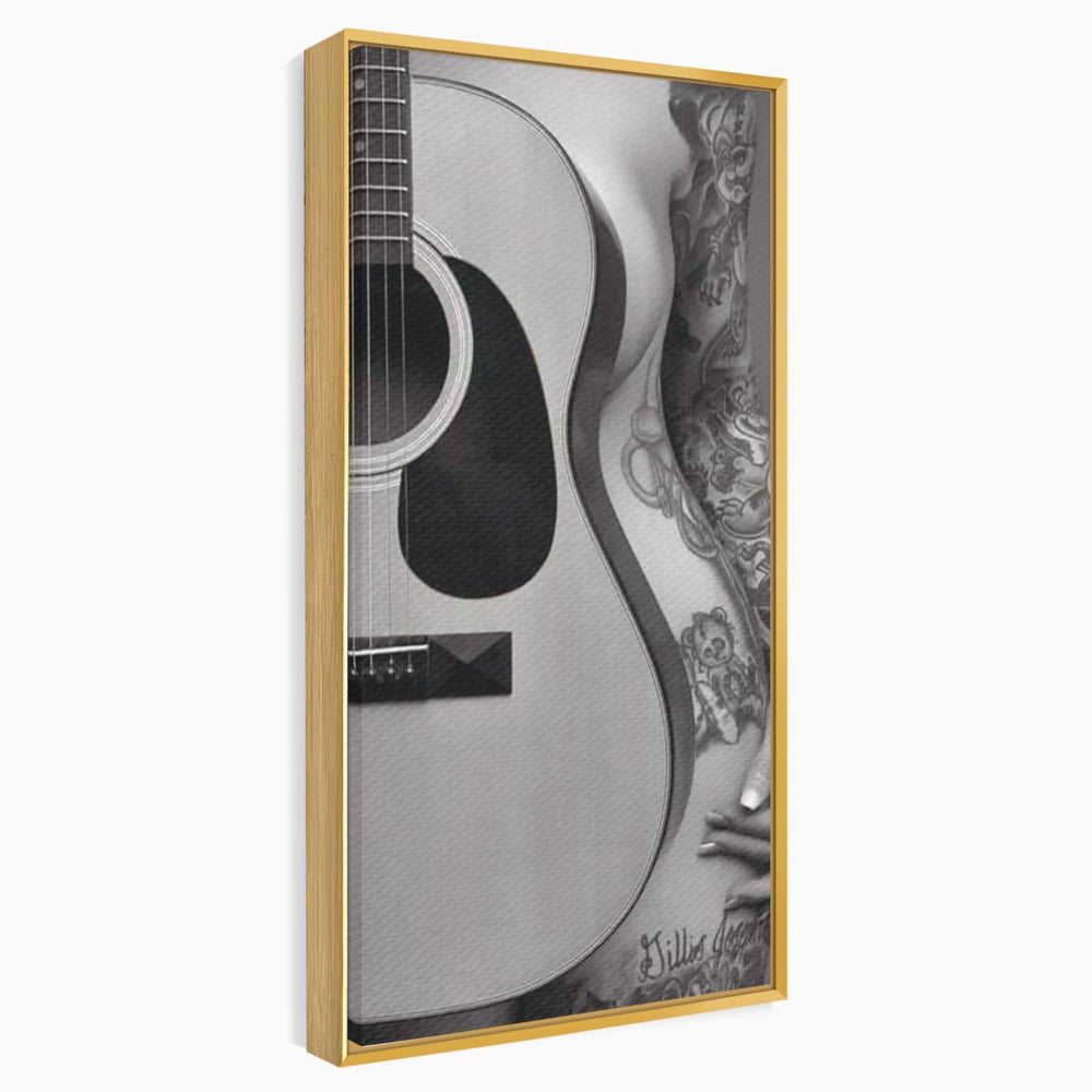 Leinwand Premium Canvas Wandkunst, LuxCanva® P1060, Instrument der Sünde, Gitarre, Silhouette, Körper, Sexy, Frau, Tattoos, Verführerisch, Schlafzimmer, Wohnzimmer