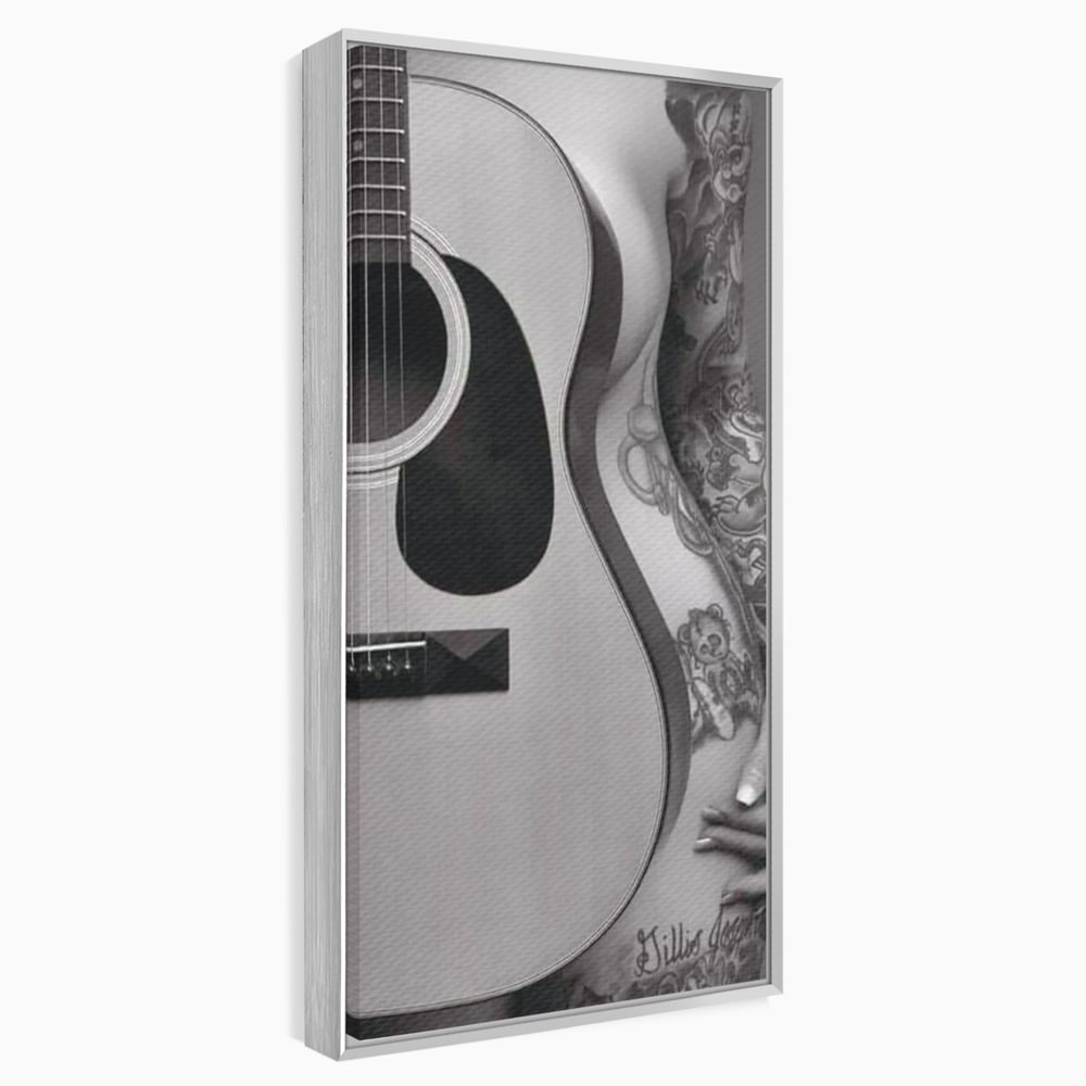 Leinwand Premium Canvas Wandkunst, LuxCanva® P1060, Instrument der Sünde, Gitarre, Silhouette, Körper, Sexy, Frau, Tattoos, Verführerisch, Schlafzimmer, Wohnzimmer