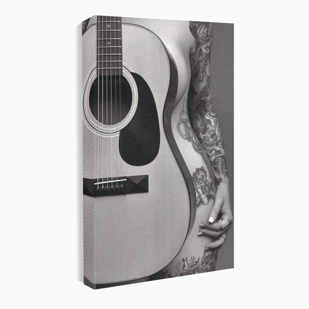 Leinwand Premium Canvas Wandkunst, LuxCanva® P1060, Instrument der Sünde, Gitarre, Silhouette, Körper, Sexy, Frau, Tattoos, Verführerisch, Schlafzimmer, Wohnzimmer