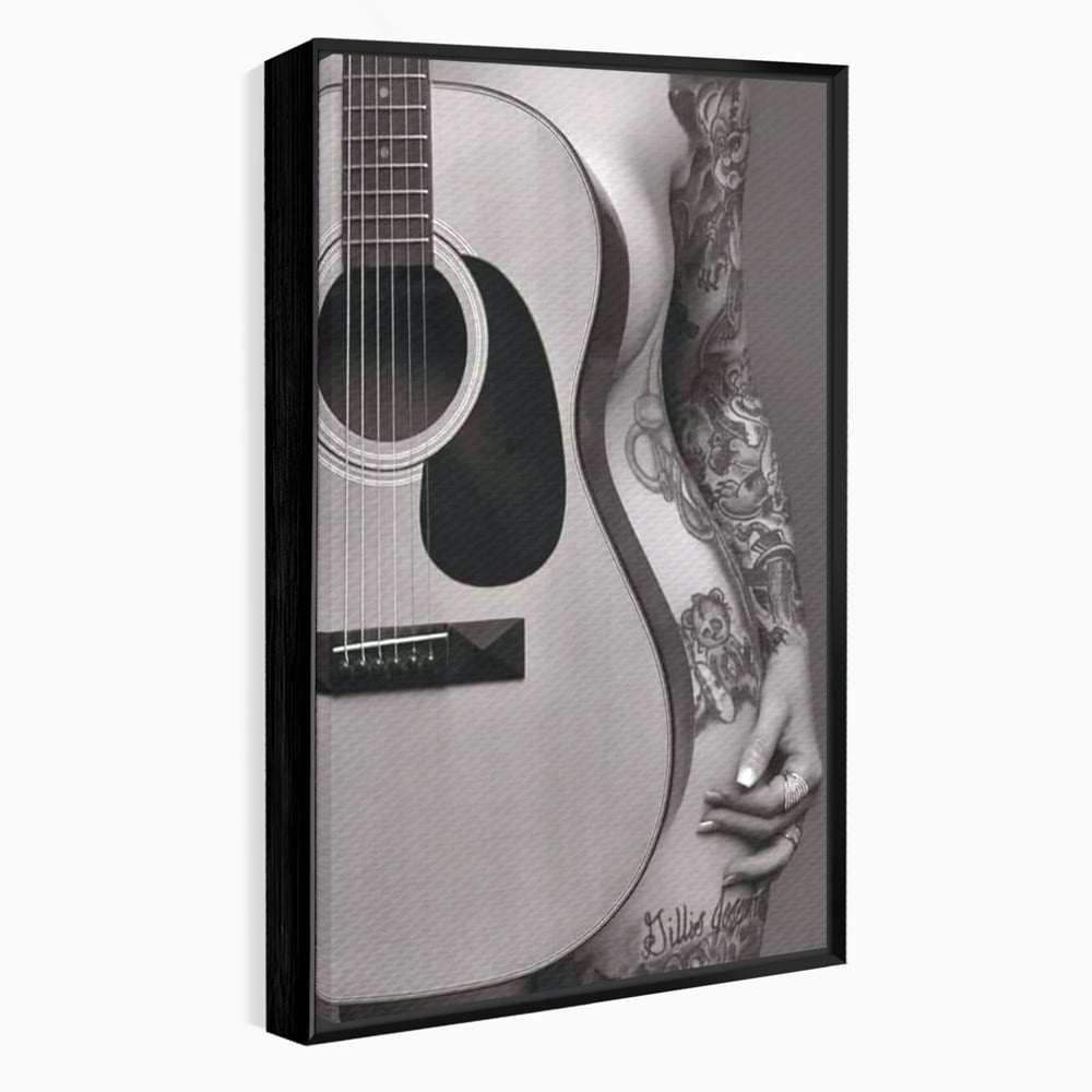 Leinwand Premium Canvas Wandkunst, LuxCanva® P1060, Instrument der Sünde, Gitarre, Silhouette, Körper, Sexy, Frau, Tattoos, Verführerisch, Schlafzimmer, Wohnzimmer