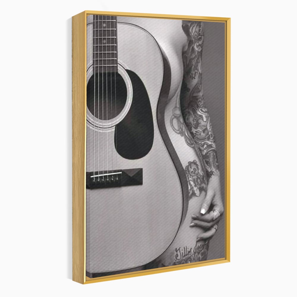 Leinwand Premium Canvas Wandkunst, LuxCanva® P1060, Instrument der Sünde, Gitarre, Silhouette, Körper, Sexy, Frau, Tattoos, Verführerisch, Schlafzimmer, Wohnzimmer
