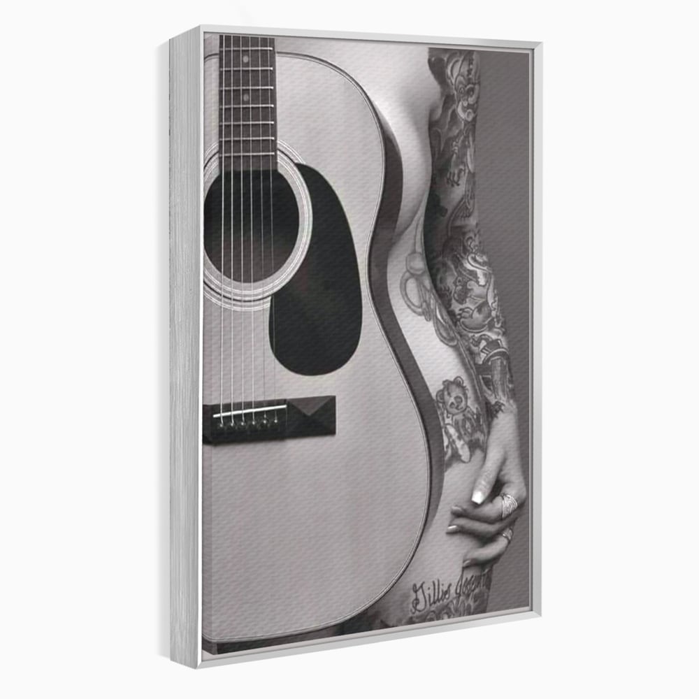 Leinwand Premium Canvas Wandkunst, LuxCanva® P1060, Instrument der Sünde, Gitarre, Silhouette, Körper, Sexy, Frau, Tattoos, Verführerisch, Schlafzimmer, Wohnzimmer
