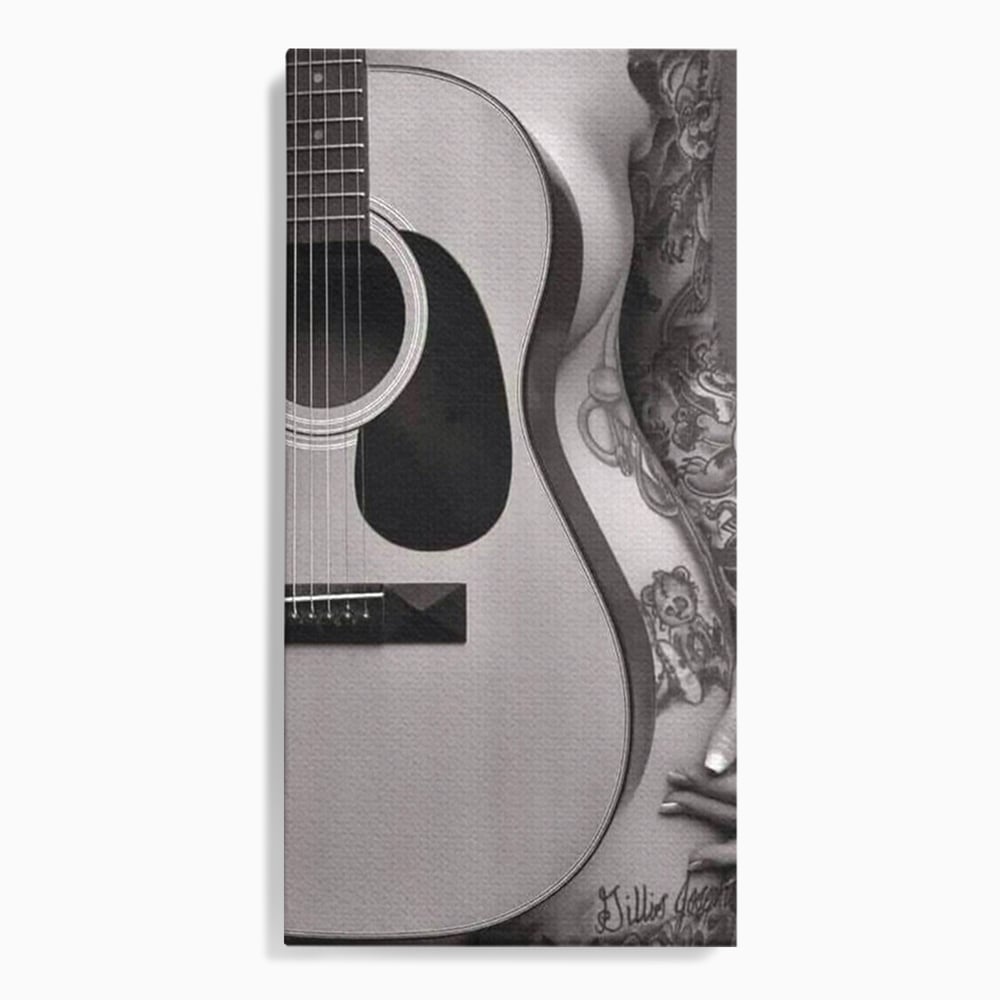 Leinwand Premium Canvas Wandkunst, LuxCanva® P1060, Instrument der Sünde, Gitarre, Silhouette, Körper, Sexy, Frau, Tattoos, Verführerisch, Schlafzimmer, Wohnzimmer